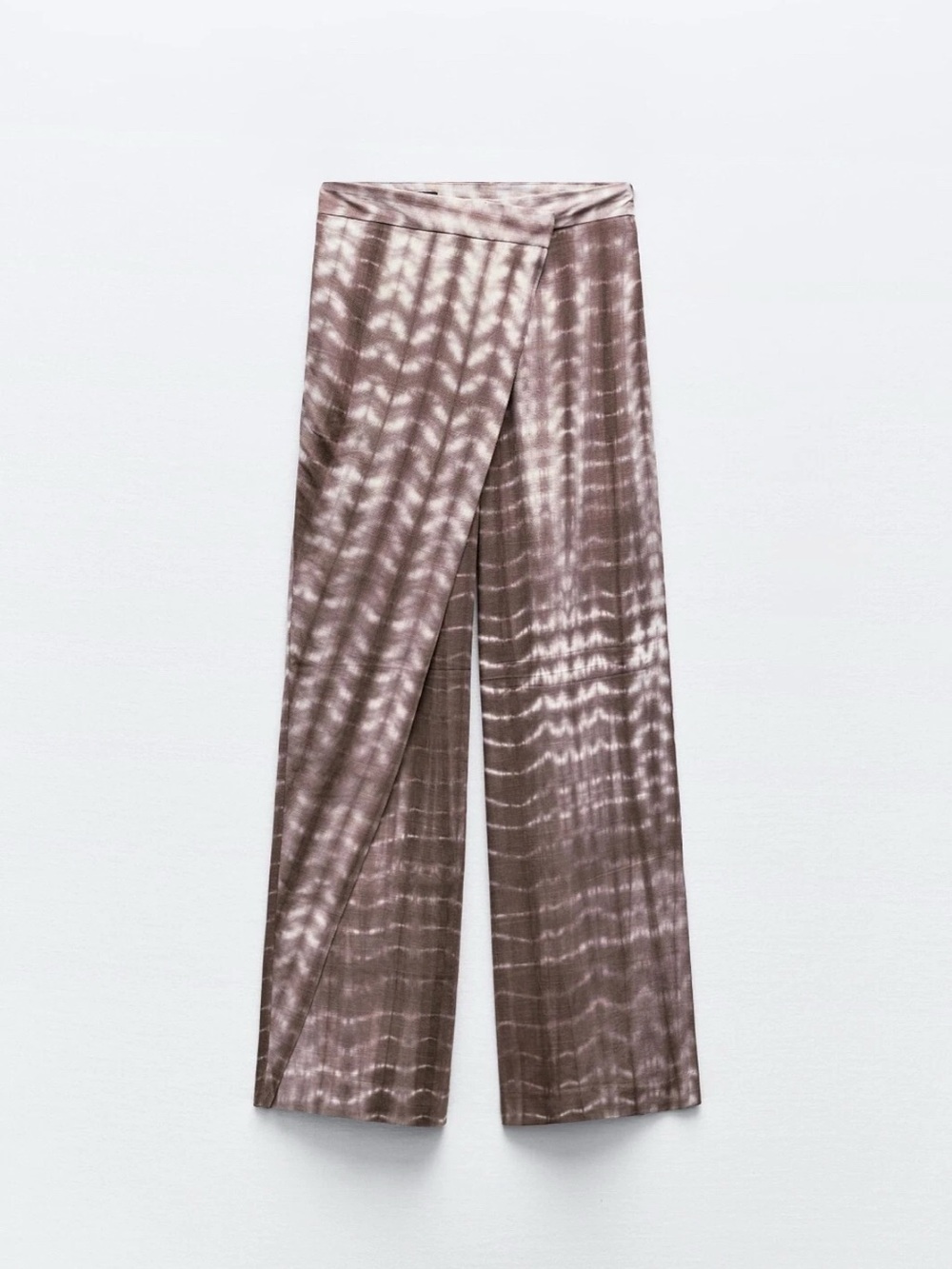 Zara Taupe Tie-Dye Wrap Wide-Leg Linen Blend Pants L